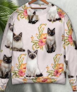 Cat Tropical Floral Siamese Cat Ugly Christmas Sweater Cat Tropical Floral Siamese Cat Ugly Christmas Sweater