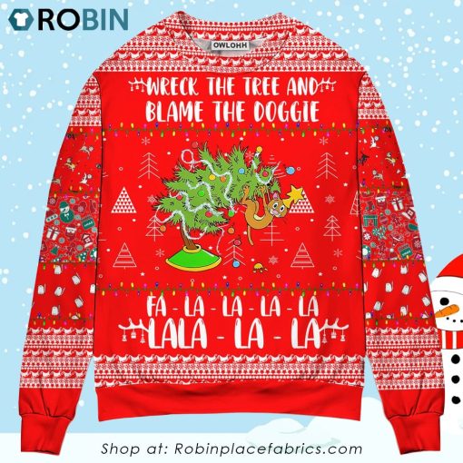 Cat Wreck The Tree Christmas Red Style 3D Printed Christmas Ugly Sweater