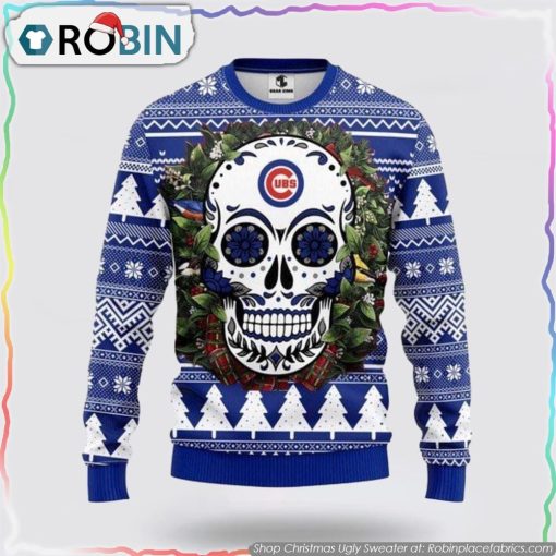 Chicago Cubs Skull Flower Ugly Christmas Sweater
