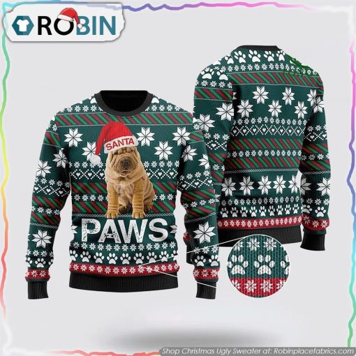 Chinese Shar Pei Santa Printed Christmas Ugly Sweater, Pet Lover Christmas Sweater
