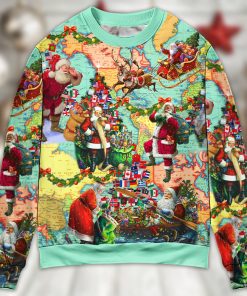 Chirstmas Love Santa World Map Ugly Christmas Sweater