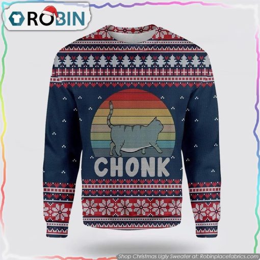 Chonk Cat Christmas Ugly Sweater Cat Lover Christmas Sweater