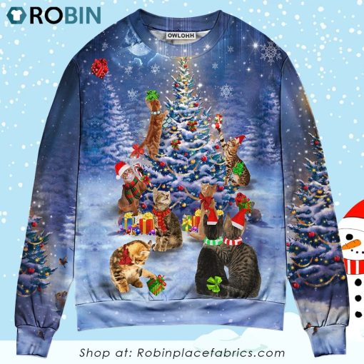 Christmas Cats Love Christmas Tree Ugly Christmas Sweater