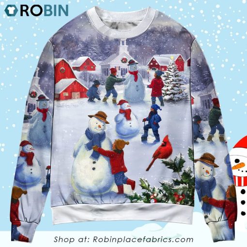 Christmas Children Love Snowman In The Christmas Town Ugly Christmas Sweater