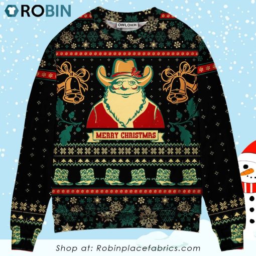 Christmas Cowboy Santa Christmas Old Man Christmas Ugly Sweater, Sweatshirt