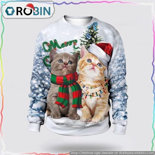 Christmas Cute Cat Pine Tree Sweater Cat Lover Christmas Sweater