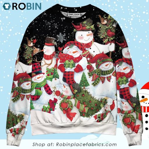 Christmas Cutie Snowman Happy Xmas Cardinal Ugly Christmas Sweater