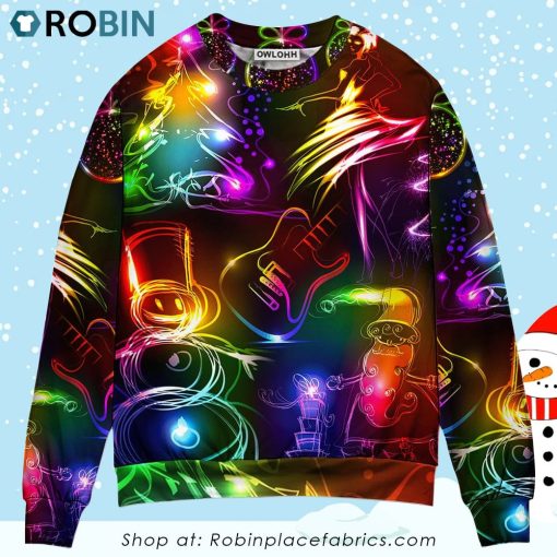 Christmas Dancing Santa Claus Tree Snow Man Neon Light Style Ugly Christmas Sweater