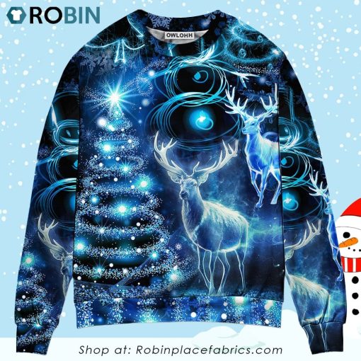Christmas Deer Snowman Tree Glow Light Style Ugly Christmas Sweater