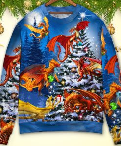 Christmas Dragon Family In Love Light Art Style Christmas Ugly Sweater, Sweatshirt