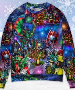 Christmas Dragon Light Art Style Ugly Christmas Sweater Christmas Dragon Light Art Style Ugly Christmas Sweater