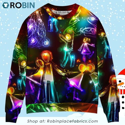 Christmas Family Happy Love Tree Neon Light Style Ugly Christmas Sweater