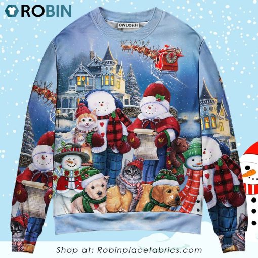 Christmas Family In Love Snowman So Happy Xmas Art Style Christmas Ugly Sweater, Sweatshirt