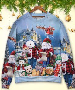 Christmas Family In Love Snowman So Happy Xmas Art Style Christmas Ugly Sweater, Sweatshirt