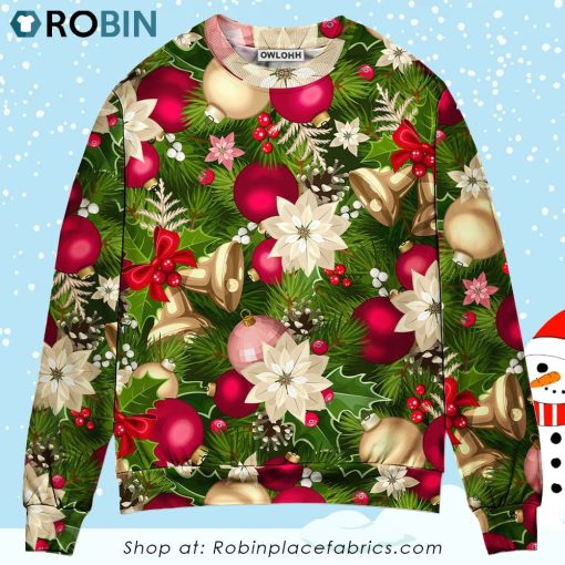 Christmas Fir-Tree And Poinsettia Flowers Ugly Christmas Sweater