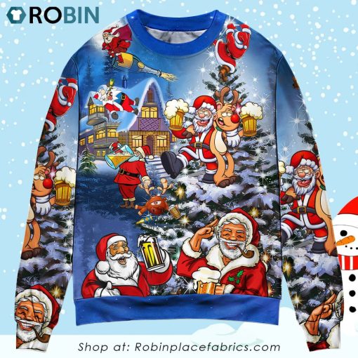Christmas Funny Santa Claus Drinking Beer Troll Xmas Christmas Ugly Sweater, Sweatshirt