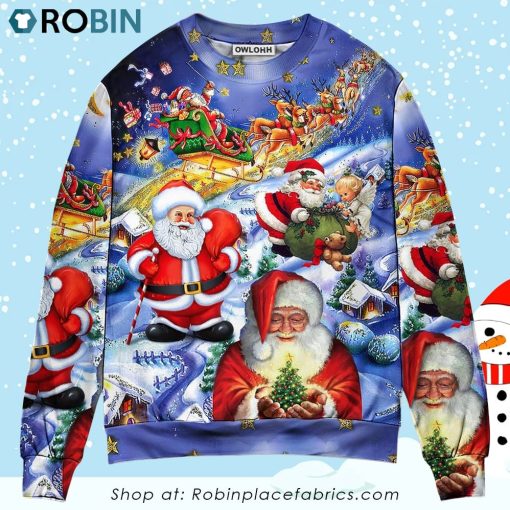 Christmas Funny Santa Claus Happy Xmas Is Coming Art Style Classic Christmas Ugly Sweater, Sweatshirt