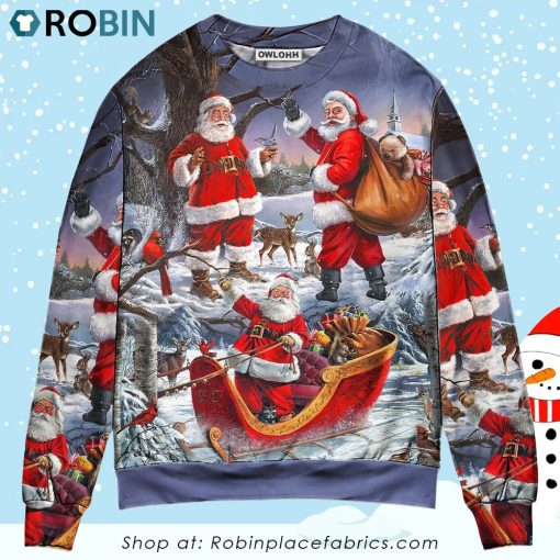 Christmas Funny Santa Claus Happy Xmas Is Coming Art Style Type- Sweater