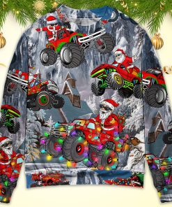 Christmas Funny Santa Claus Riding Red Truck Snow Mountain Christmas Ugly Sweater, Sweatshirt