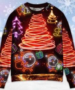 Christmas Funny Santa Claus Tree Red Neon Light Style Ugly Christmas Sweater