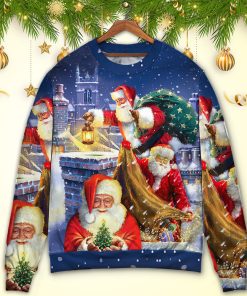 Christmas Funny Santa Claus Up On Rooftop Art Style Ugly Christmas Sweater
