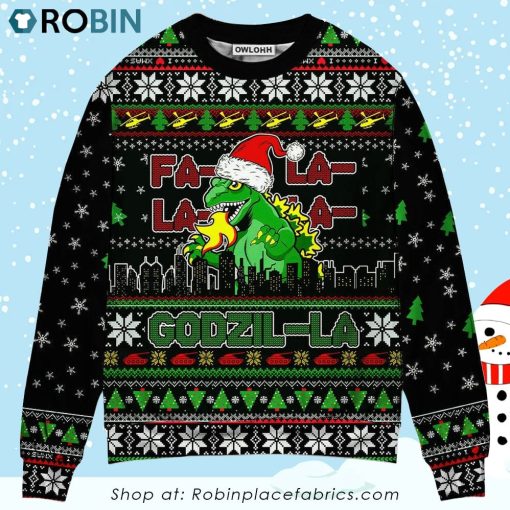 Christmas Godzila Falalalala Xmas Ugly Christmas Sweater