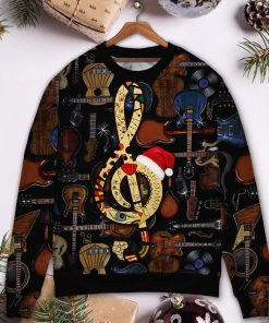 Christmas Guitar Happiness With Santa Hat Ugly Christmas Sweater Christmas Guitar Happiness With Santa Hat Ugly Christmas Sweater