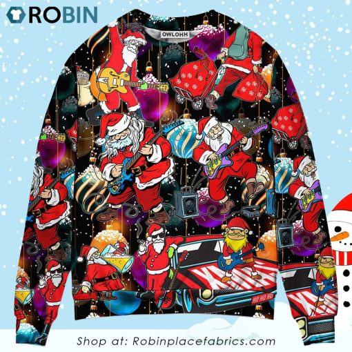 Christmas Guitar Music And Santa Merry Very Xmas Ugly Christmas Sweater