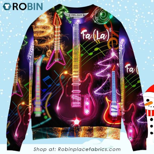 Christmas Guitar Tree Happy Glow Light Style Ugly Christmas Sweater