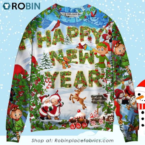 Christmas Happy New Year Snow Ugly Christmas Sweater