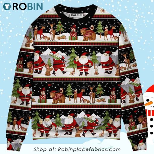 Christmas Happy Night With Santa Reindeer And Bear 3D Printed Christmas Ugly Sweater