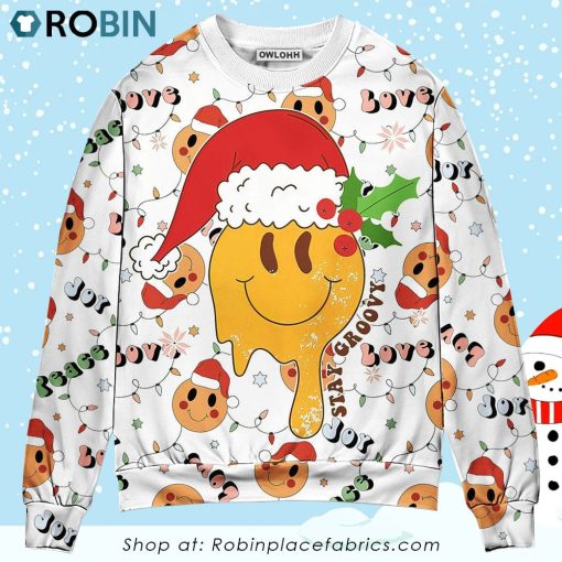 Christmas Hippie Groovy Santa Claus Smile Face Ugly Christmas Sweater