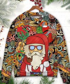 Christmas Hippie Santa Claus Love & Peace Cartoon Style Ugly Christmas Sweater Christmas Hippie Santa Claus Love & Peace Cartoon Style Ugly Christmas Sweater