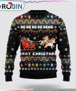 Christmas Hohoho Santa Claus Ride Unicorns Ugly Sweater