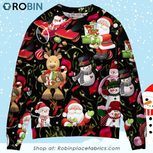Christmas Joyful Santa Snowman Merry Xmas Ugly Christmas Sweater