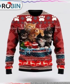 Christmas Kitty Cat Christmas Ugly Sweater Cat Lover Christmas Sweater