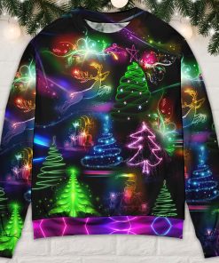 Christmas Neon Art Christmas Tree And Snowman Style Christmas Ugly Sweater, Sweatshirt