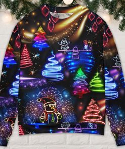 Christmas Neon Art Santa And Snowman Christmas Ugly Sweater, Sweatshirt