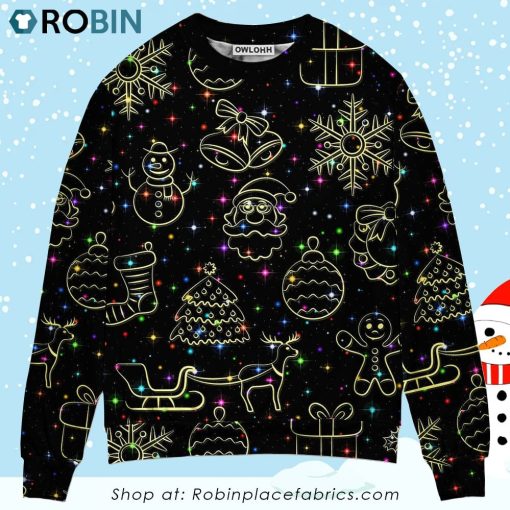 Christmas Neon Light Stary Amazing Night Ugly Christmas Sweater