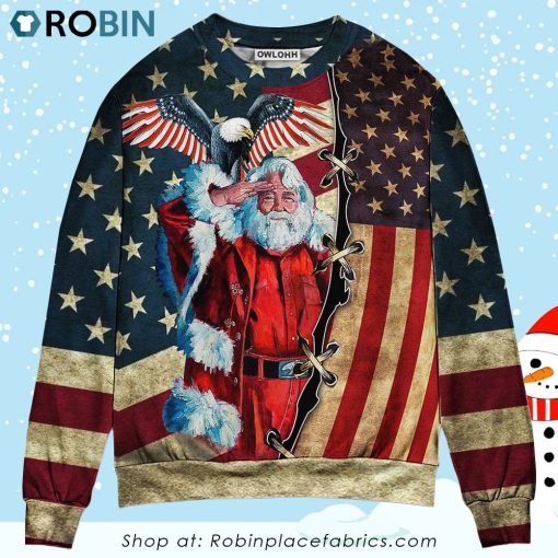 Christmas Patriot Santa Claus Ugly Christmas Sweater