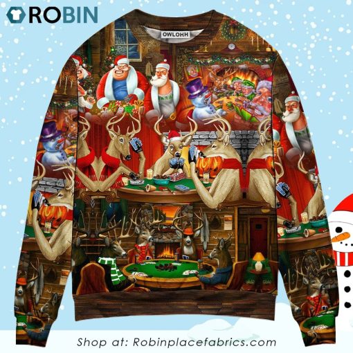Christmas Poker Gambling Santa And Friends Play Poker Ugly Christmas Sweater