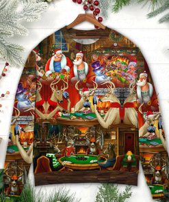 Christmas Poker Gambling Santa And Friends Play Poker Ugly Christmas Sweater