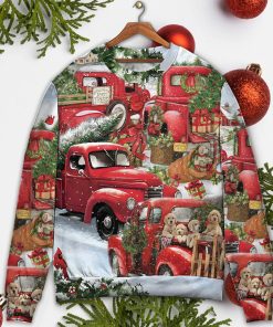 Christmas Red Truck With Xmas Tree And Little Puppy Ugly Christmas Sweater