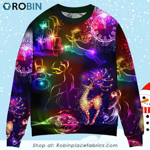 Christmas Reindeer Neon Light Bright Ugly Christmas Sweater