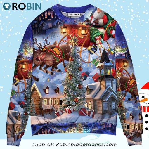 Christmas Rudolph Santa Claus Reindeer Gift Light Art Style Ugly Christmas Sweater