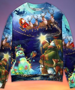 Christmas Rudolph Santa Claus Reindeer Snowman Light Art Style Ugly Christmas Sweater
