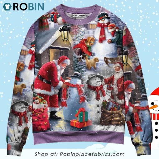 Christmas Santa Claus Build Snowman Gift For You Christmas Ugly Sweater, Sweatshirt