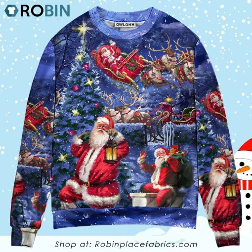 Christmas Santa Claus Chilling Happy Xmas Light Art Style Christmas Ugly Sweater, Sweatshirt