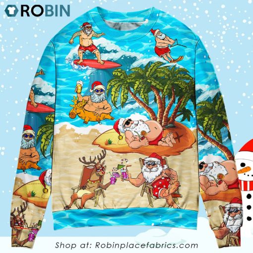 Christmas Santa Claus Chilling On The Beach Mele Kalikimaka Funny Christmas Ugly Sweater, Sweatshirt