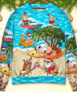 Christmas Santa Claus Chilling On The Beach Mele Kalikimaka Funny Christmas Ugly Sweater, Sweatshirt
